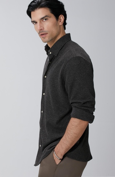  Network Erkek Kahverengi Yün Karışımlı Örme Gömlek