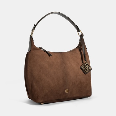  Kadın Kahve Süet Deri Omuz Çantası