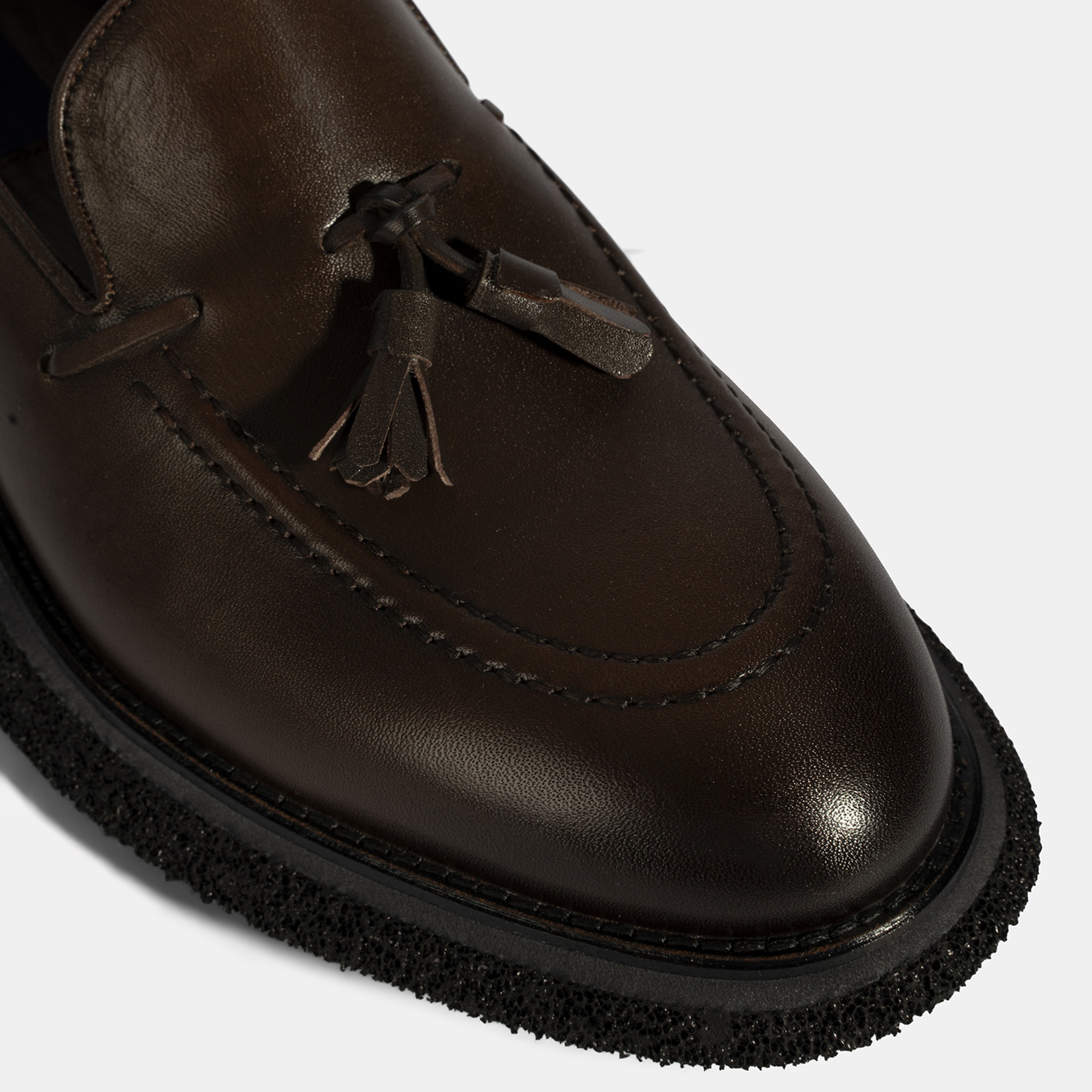 Erkek Kahve Püskül Detaylı Deri Loafer