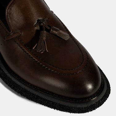  Erkek Kahve Püskül Detaylı Deri Loafer