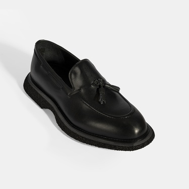  Erkek Siyah Püskül Detaylı Deri Loafer