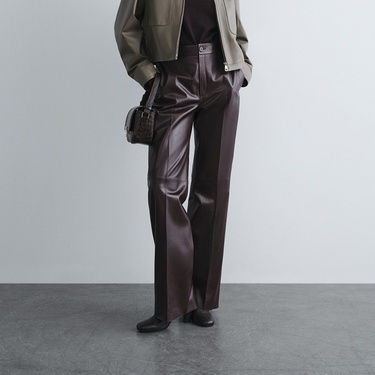  Kadın Bordo Deri Pantolon