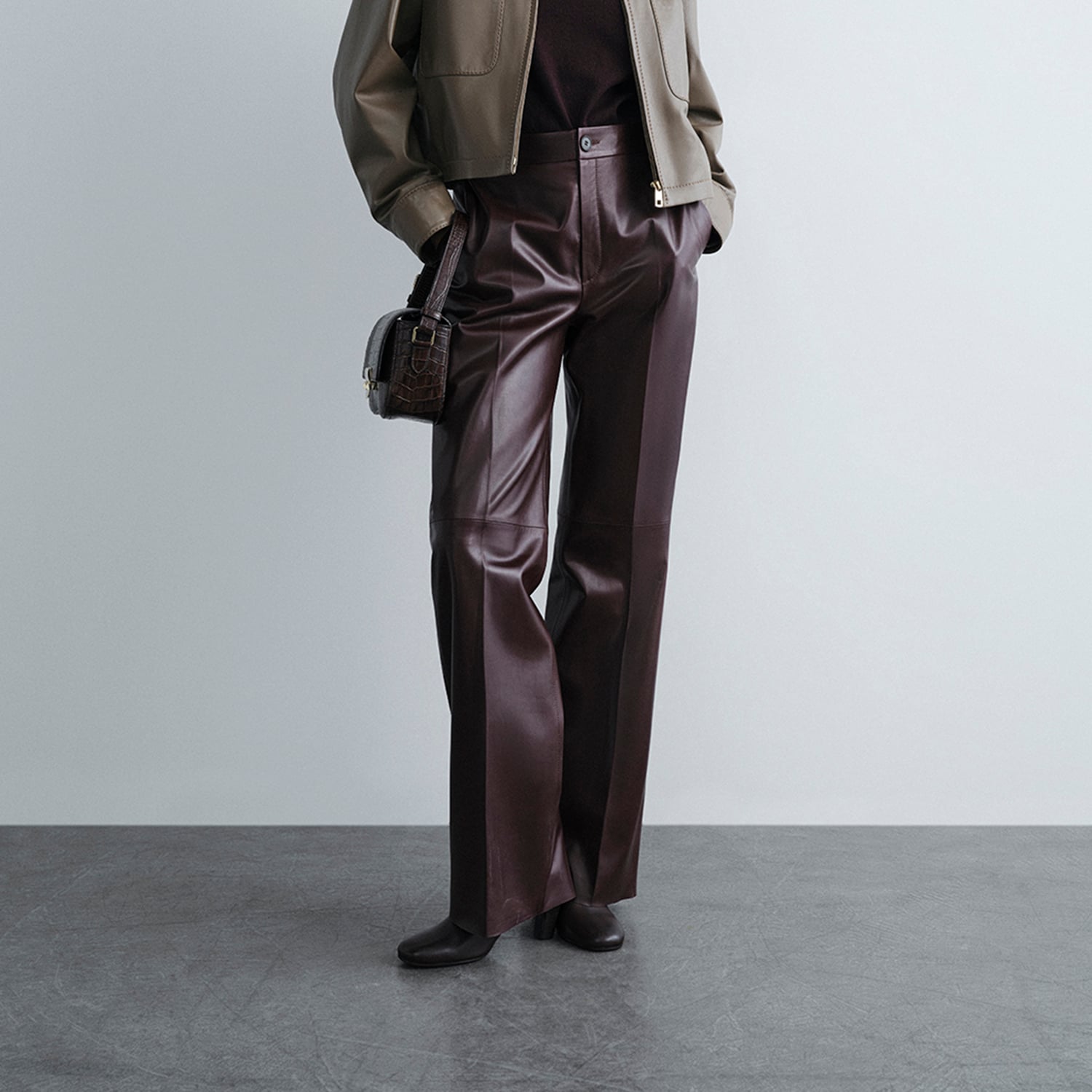  Kadın Bordo Deri Pantolon