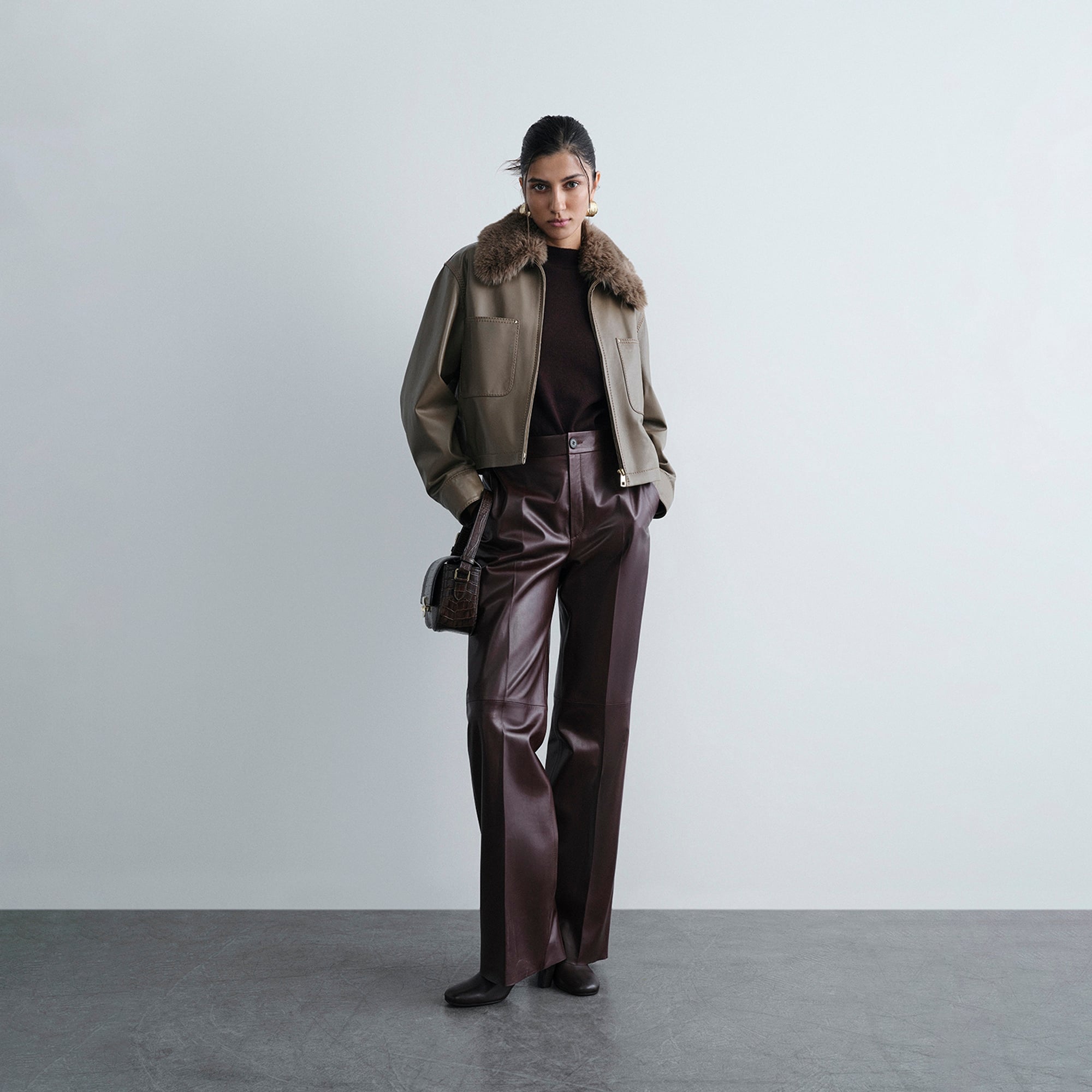 Kadın Bordo Deri Pantolon