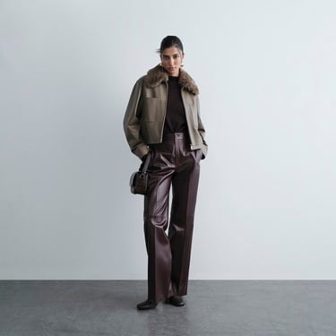  Kadın Bordo Deri Pantolon