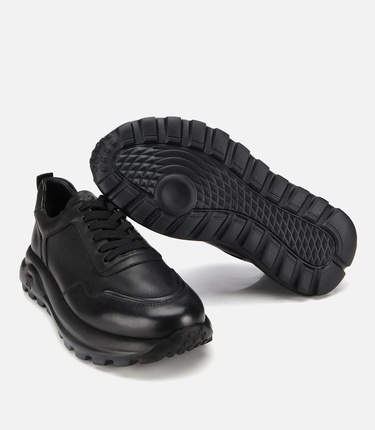  Erkek Deri Siyah Comfort Yüksek Tabanlı Spor Ayakkabı