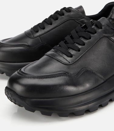  Erkek Deri Siyah Comfort Yüksek Tabanlı Spor Ayakkabı