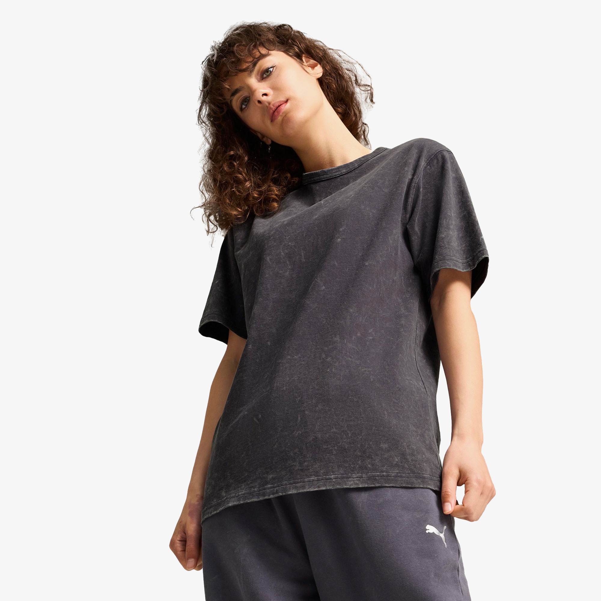 Puma Dare To Relaxed Washed Kadın Gri T-Shirt