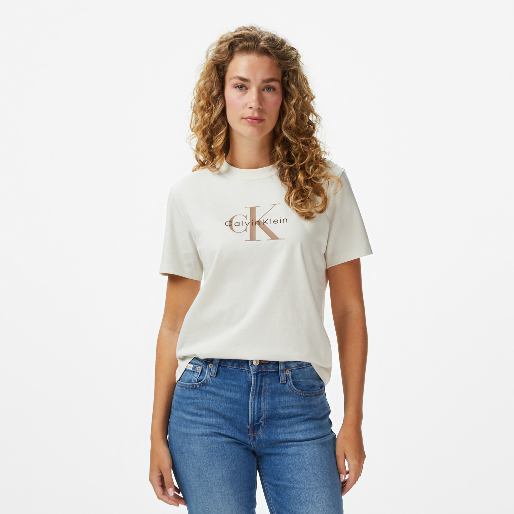 Calvin Klein Hero Classic Mono Kadın Bej T-Shirt