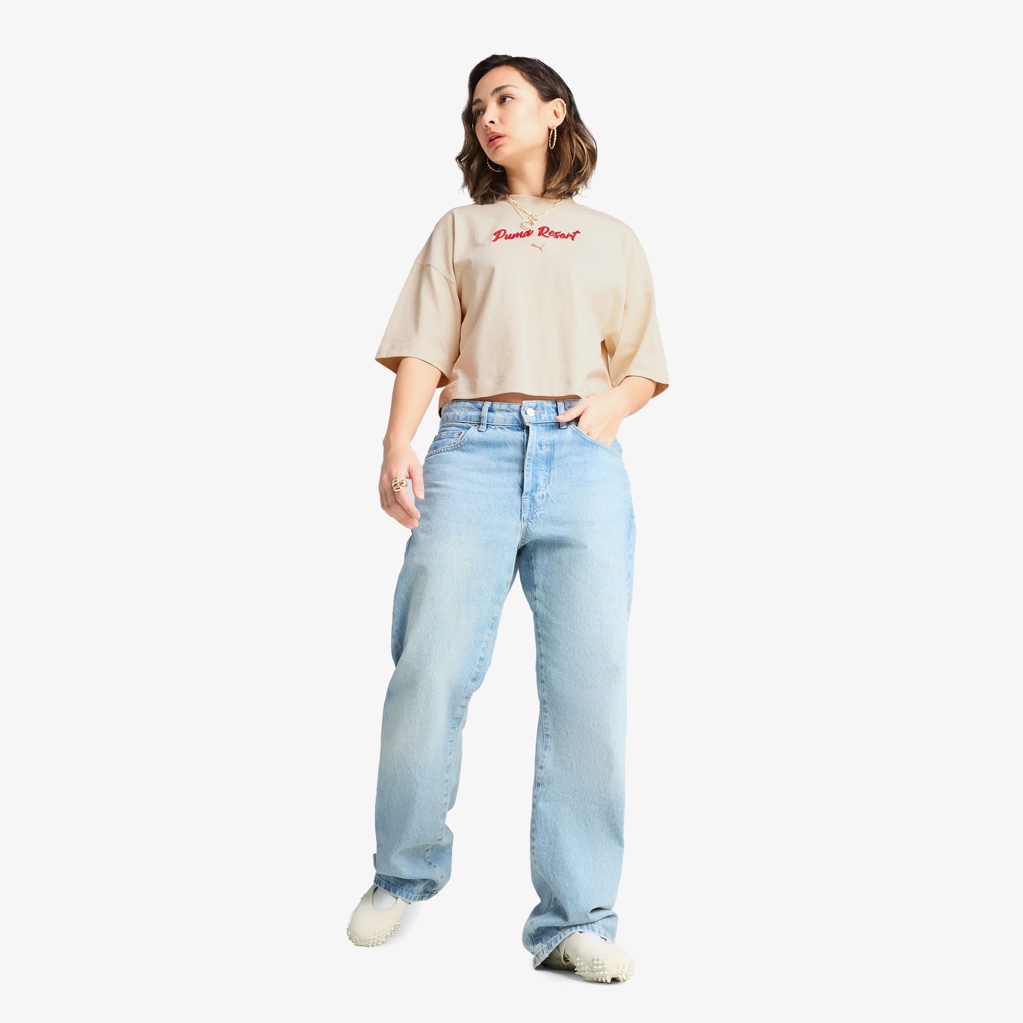 Puma Premium Ess Graphic Kadın Krem T-Shirt