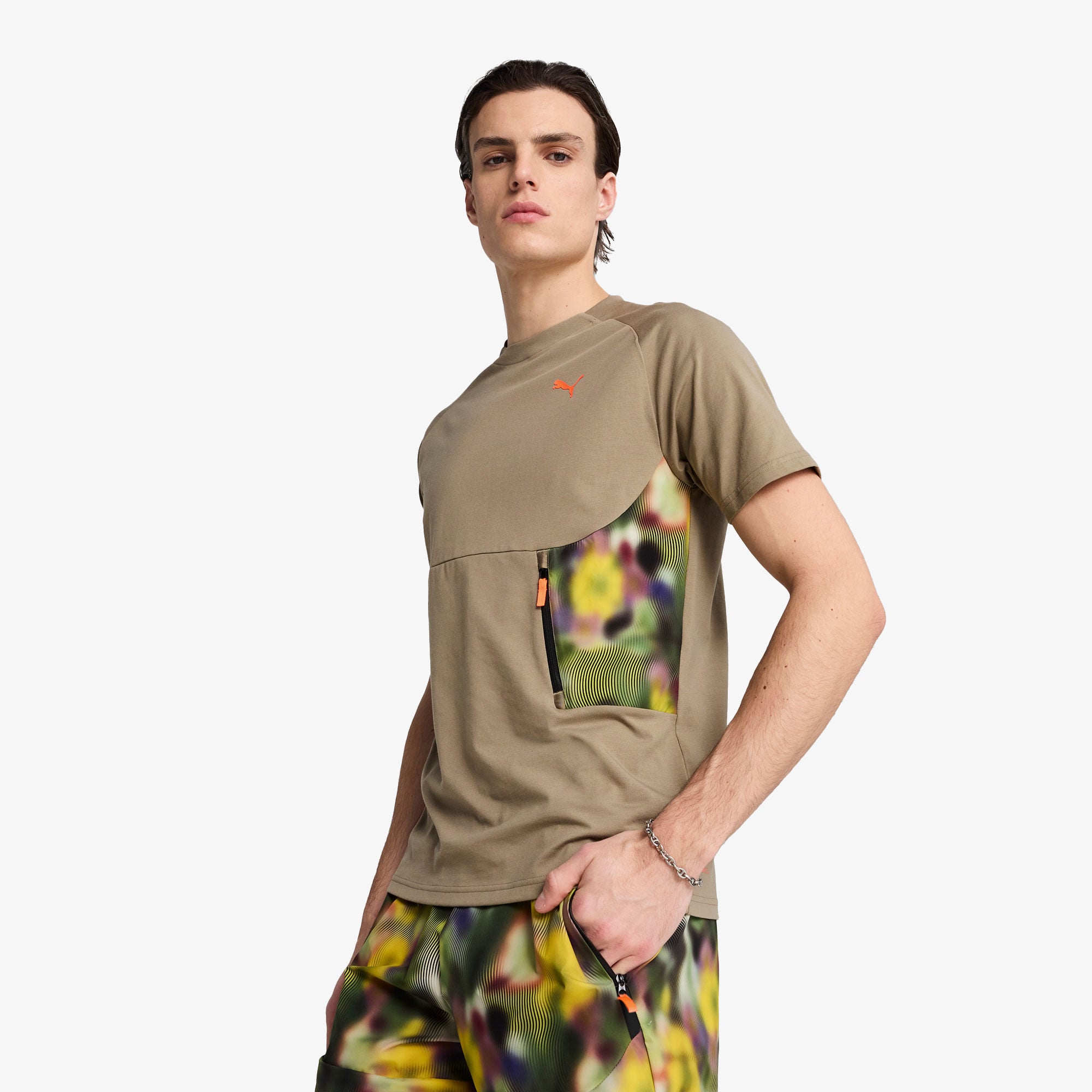  Puma Hoops X Pumatech Graphic Erkek Haki T-Shirt
