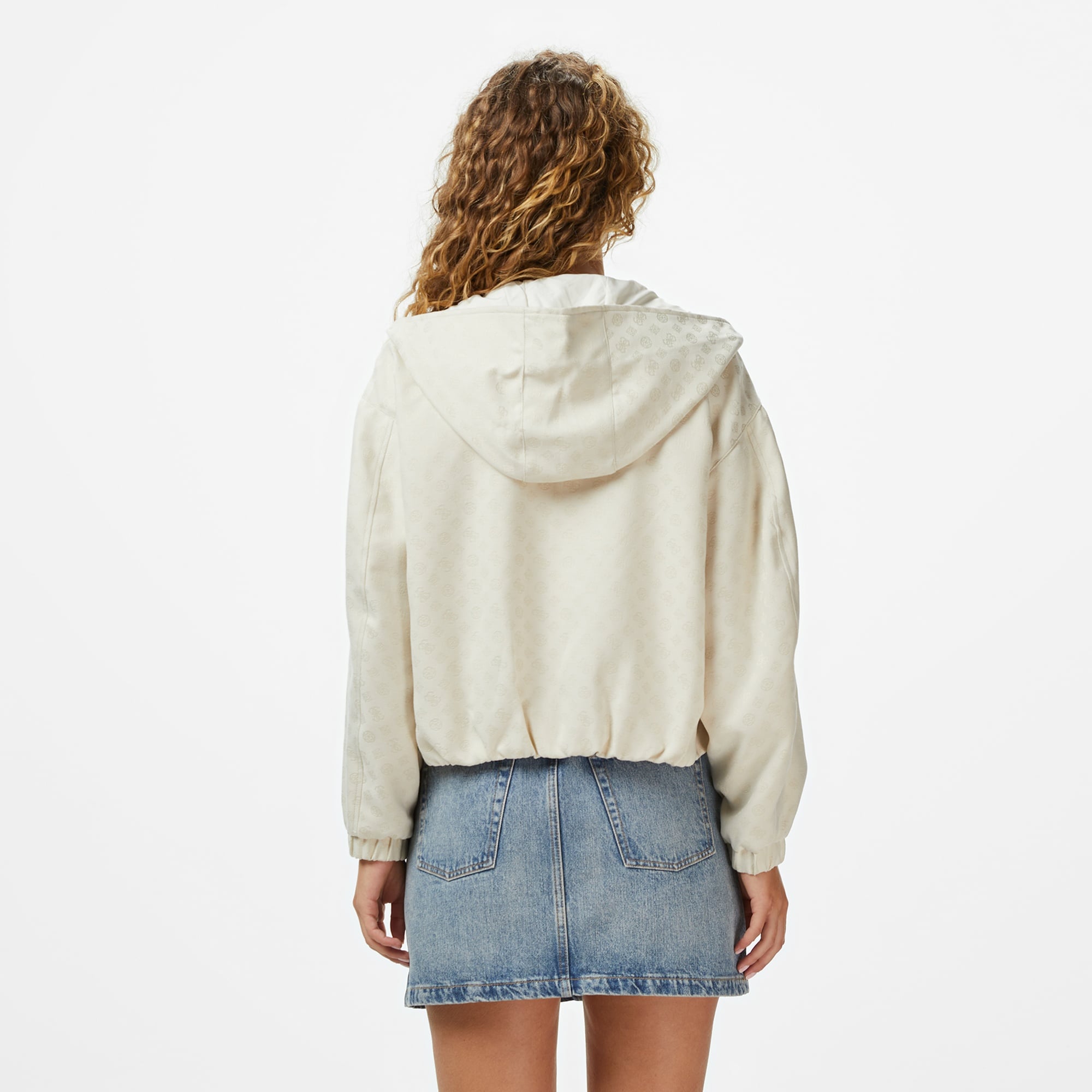 Guess Peony Kadın Krem Rengi Kapüşonlu Ceket