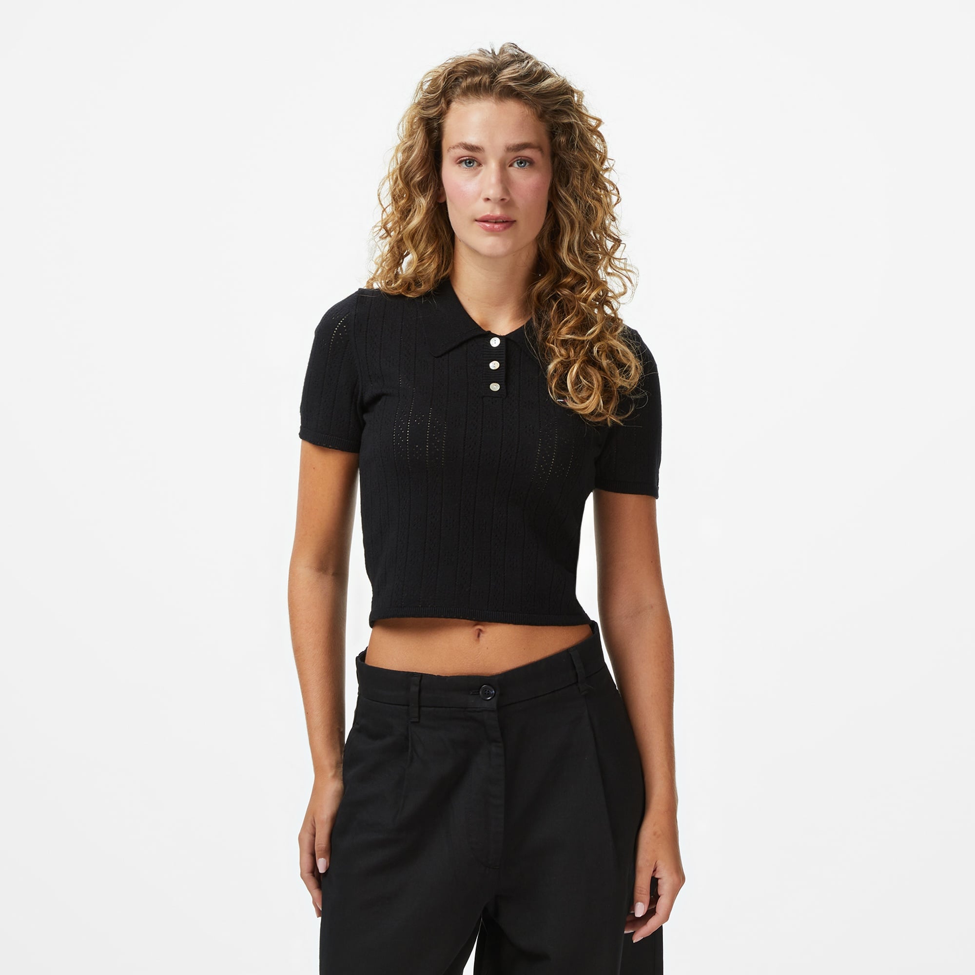 Tommy Jeans Pointelle Kadın Siyah Triko Polo