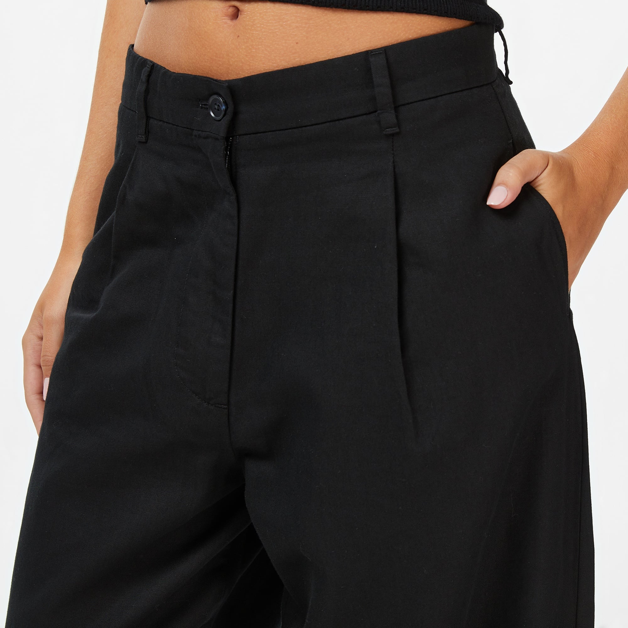 Tommy Hilfiger Tencel Linen Wide Leg Kadın Siyah Pantolon