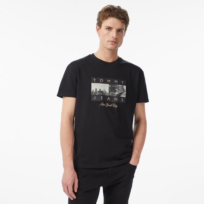  Tommy Jeans Regular Photo Flag Erkek Siyah T-Shirt