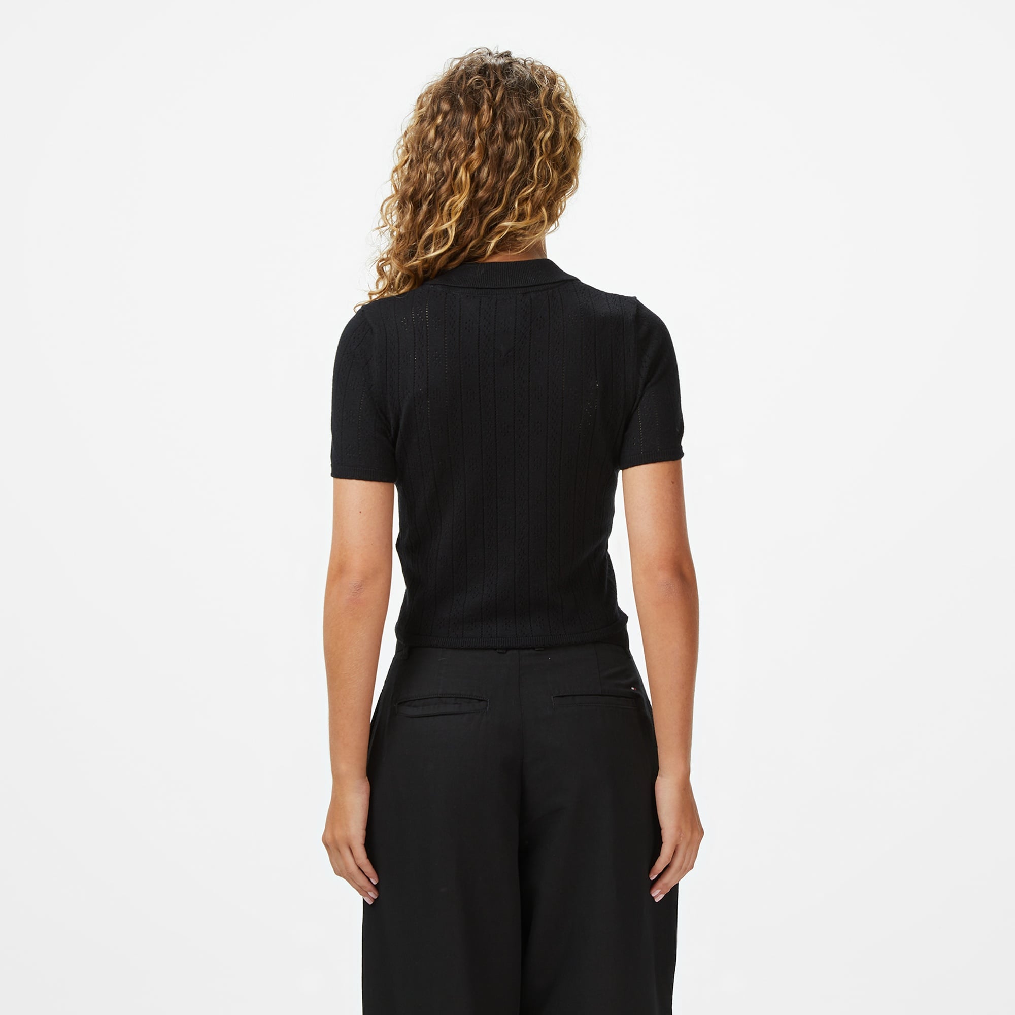 Tommy Jeans Pointelle Kadın Siyah Triko Polo