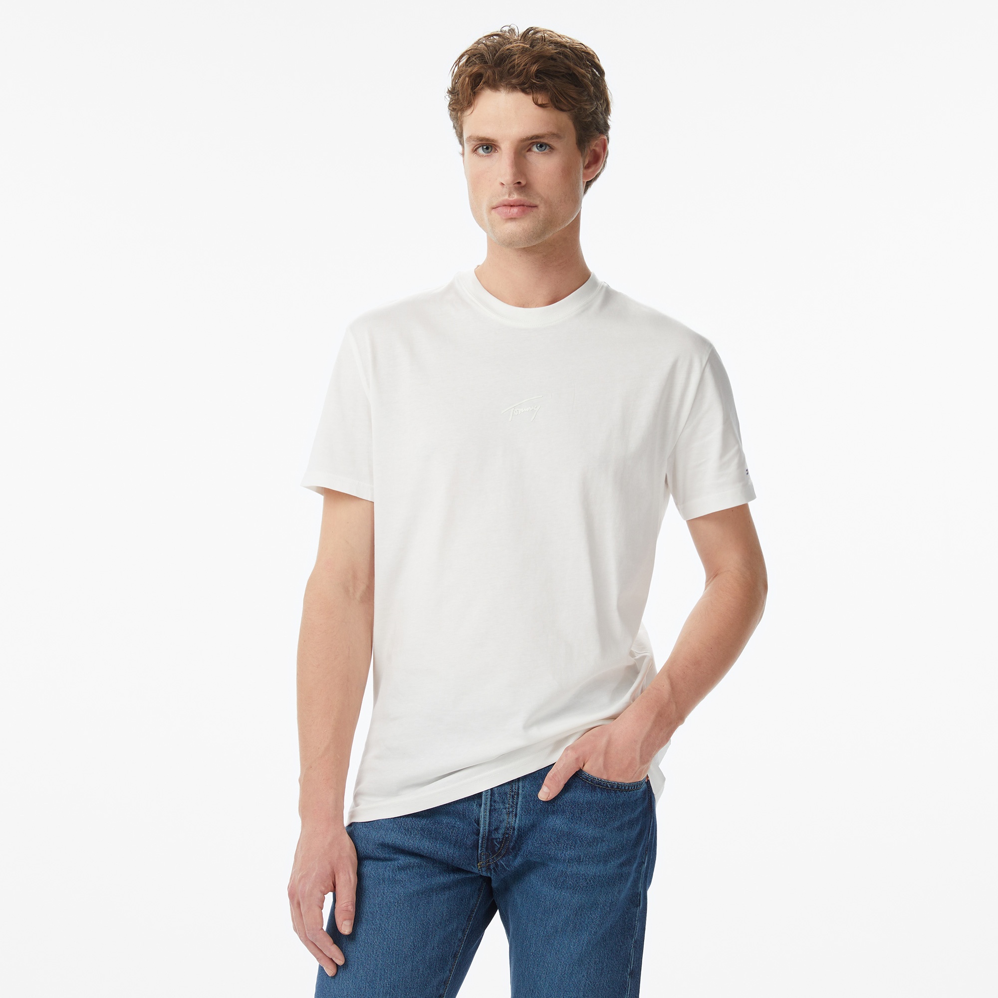 Tommy Jeans Regular Tonal Signature Erkek Beyaz T-Shirt