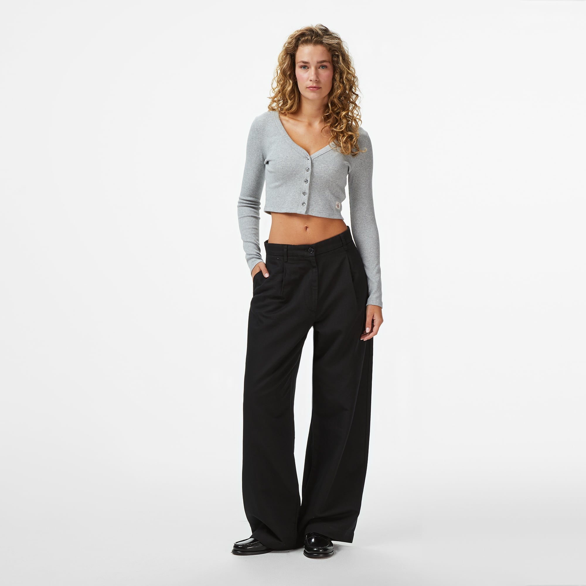 Calvin Klein Woven Label Kadın Gri Triko