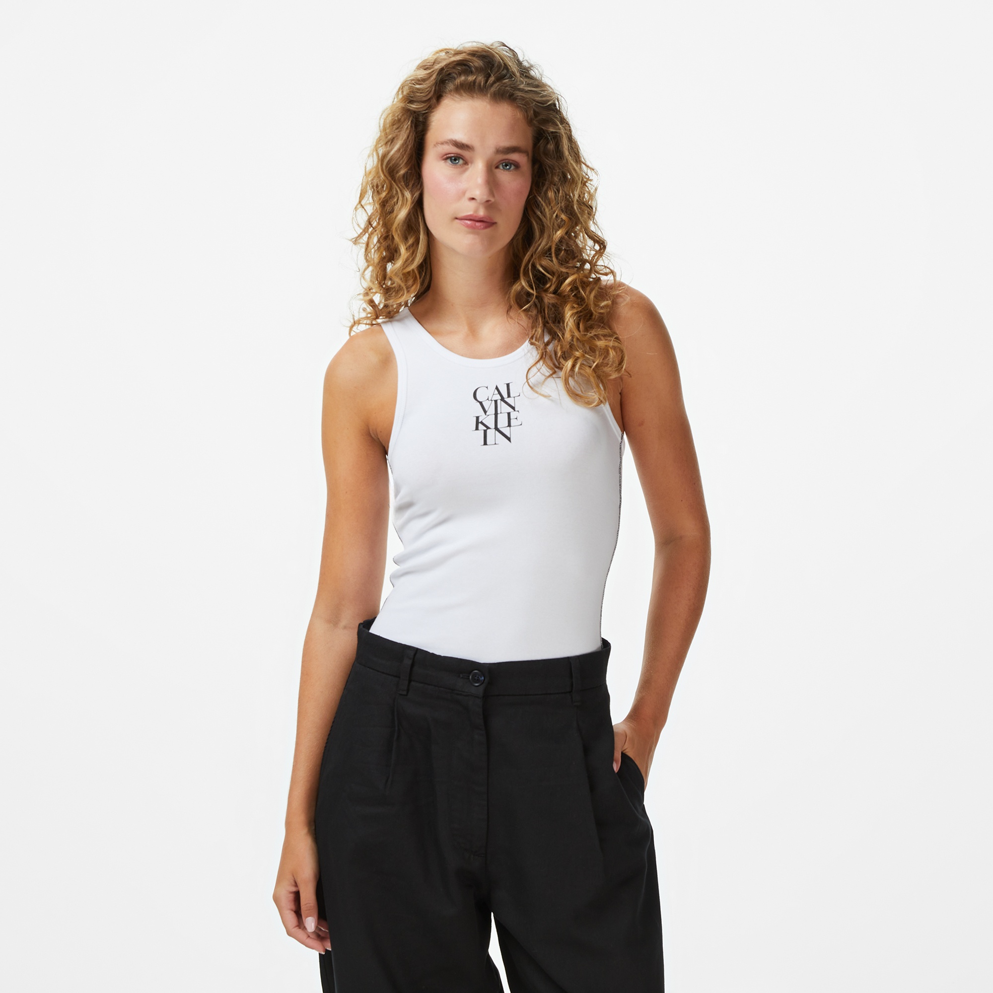 Calvin Klein Solid Tank Kadın Beyaz T-Shirt