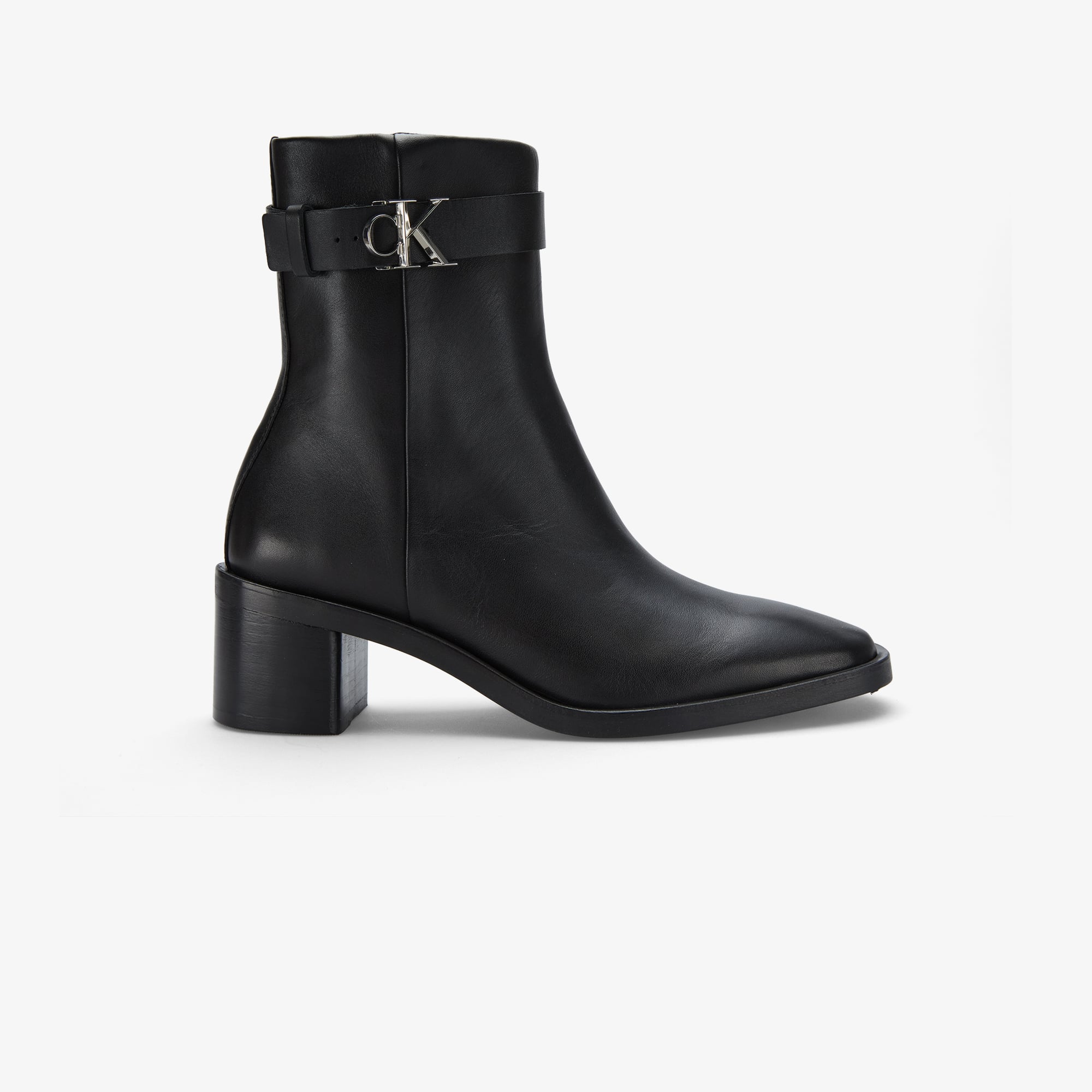  Calvin Klein Block Heel Metal Logo Kadın Siyah Bot