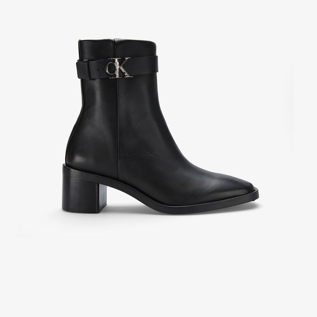  Calvin Klein Block Heel Metal Logo Kadın Siyah Bot