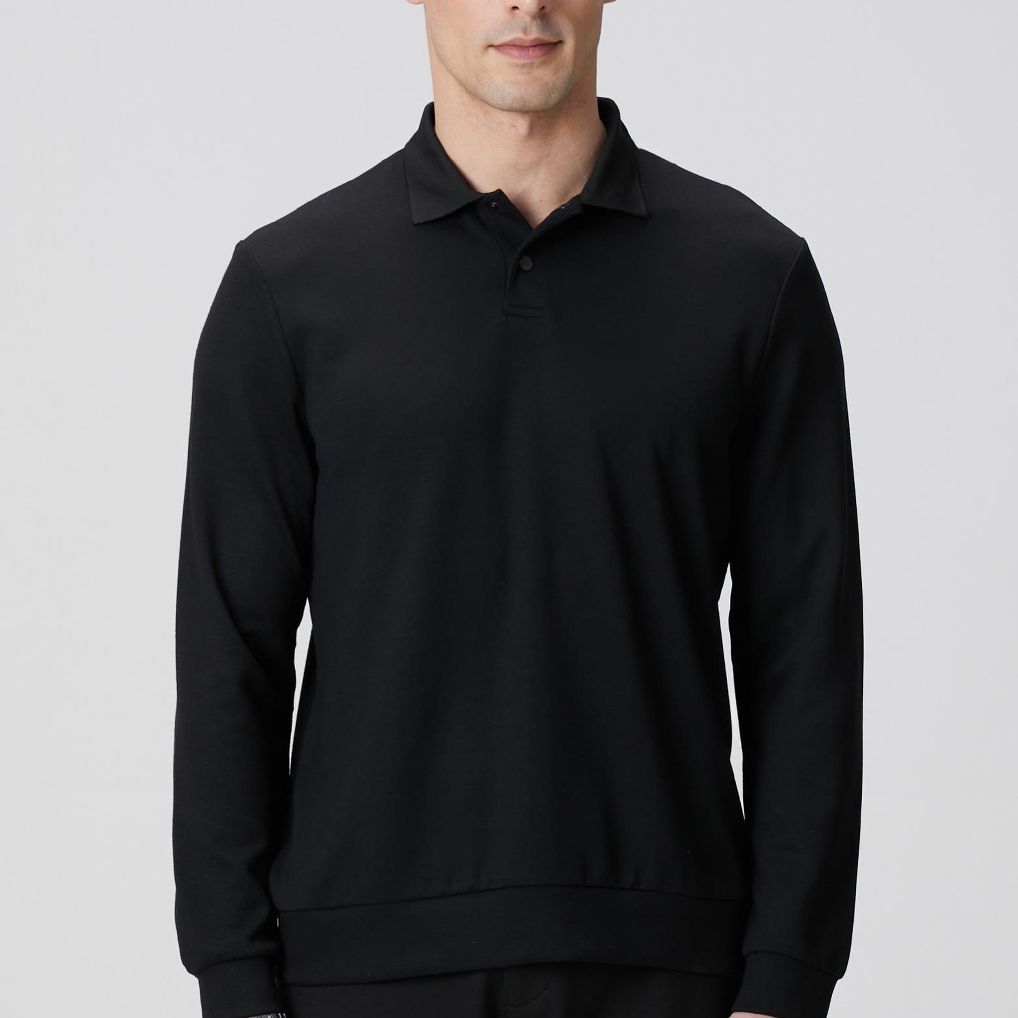 Network Erkek Siyah Polo Yaka Çıtçıtlı Sweatshirt
