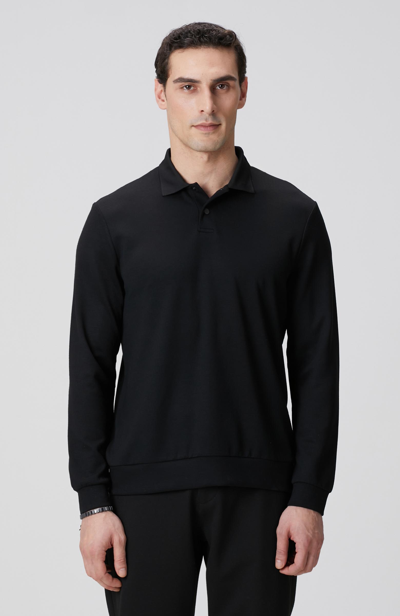  Network Erkek Siyah Polo Yaka Çıtçıtlı Sweatshirt