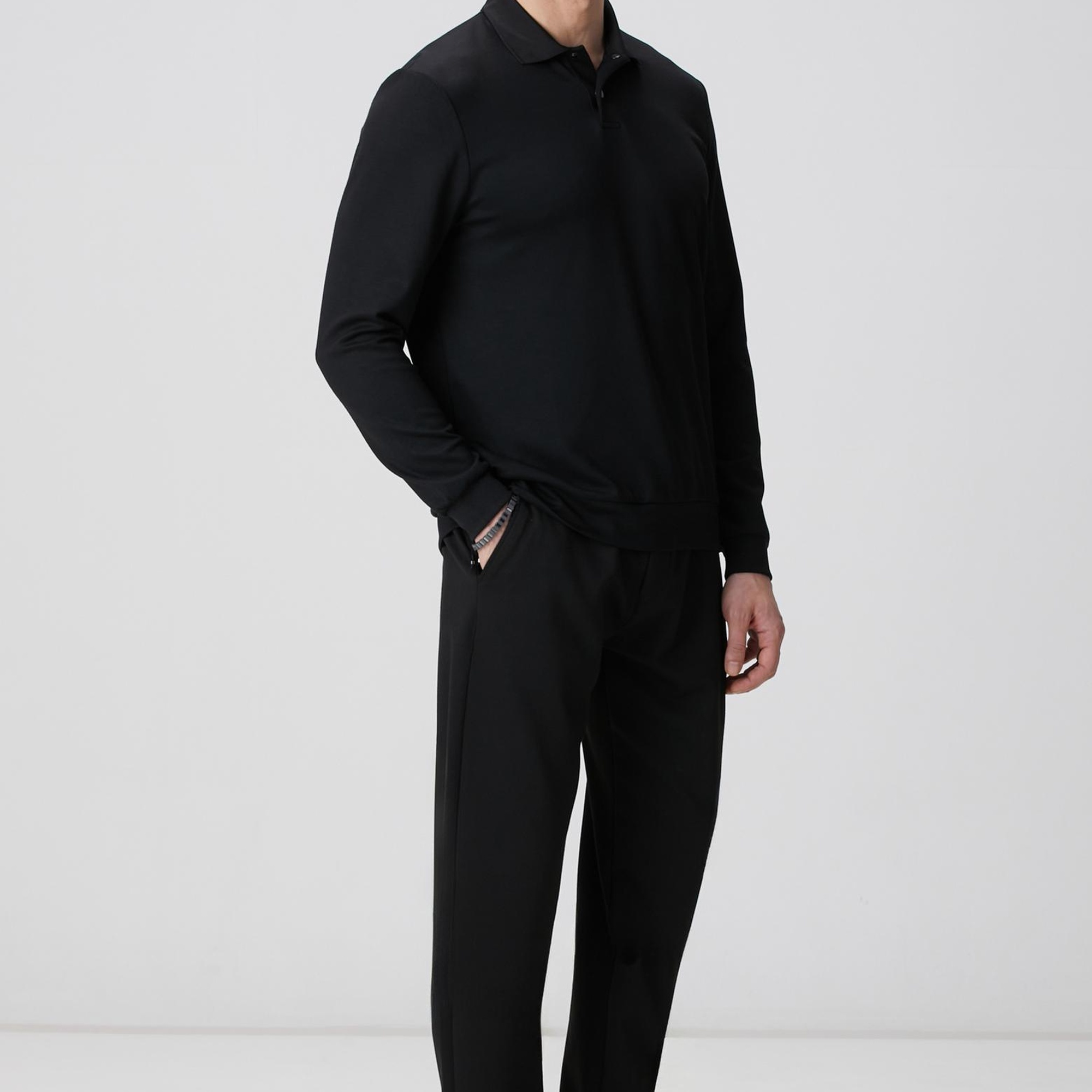 Network Erkek Siyah Polo Yaka Çıtçıtlı Sweatshirt