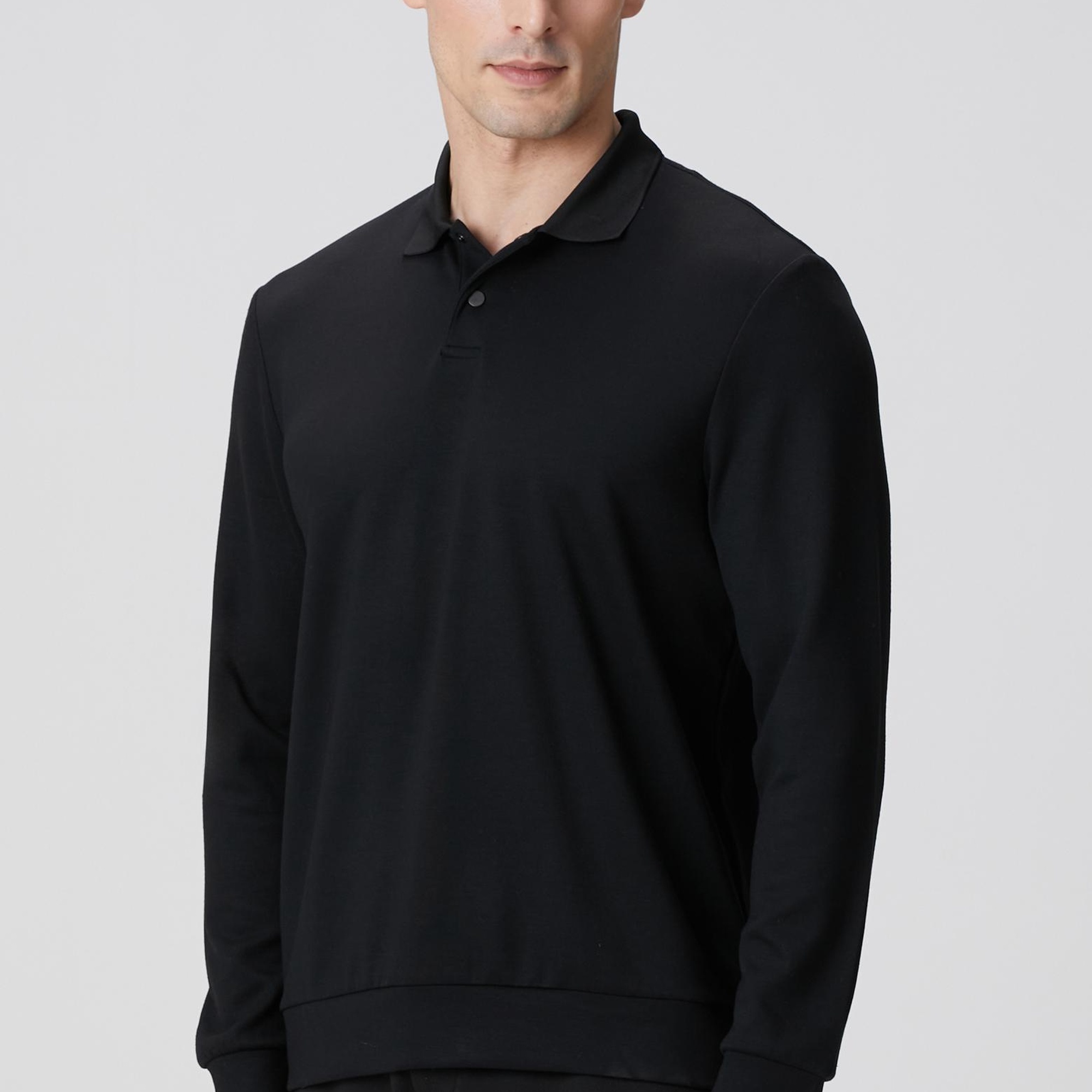 Network Erkek Siyah Polo Yaka Çıtçıtlı Sweatshirt