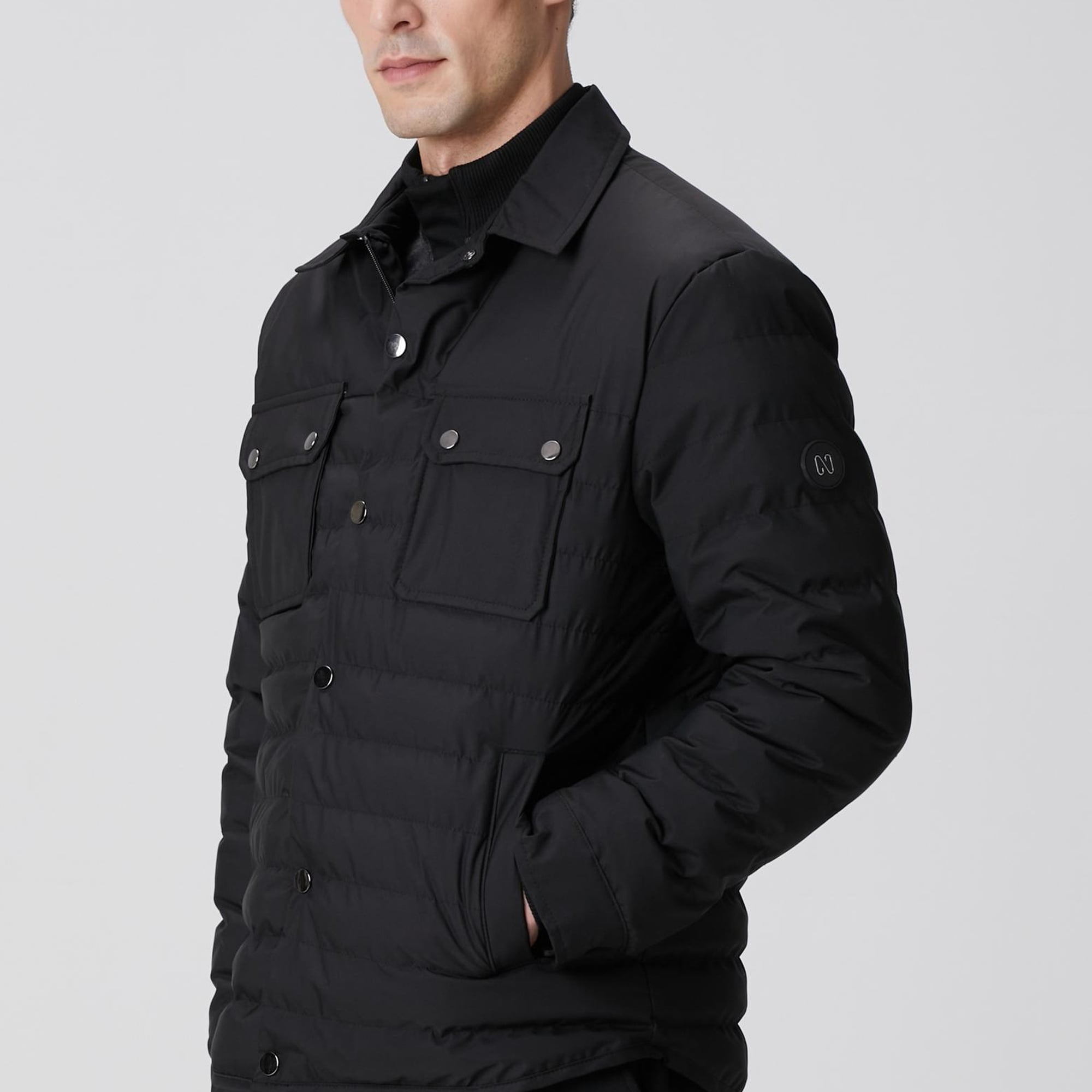 Network Erkek Siyah Yan Cep Detaylı Kapitone Coat Ceket