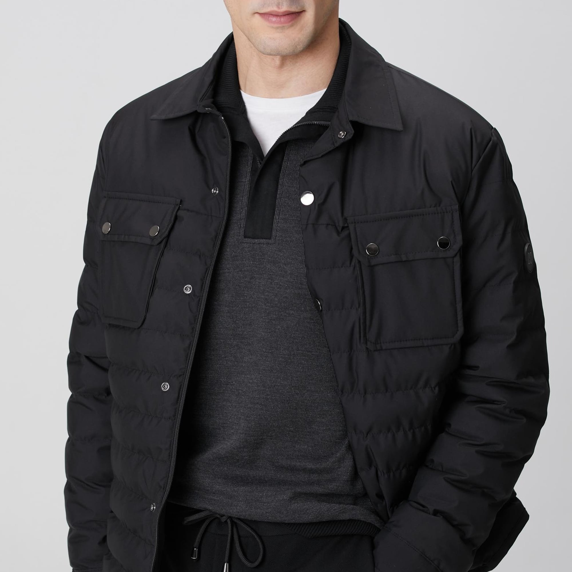 Network Erkek Siyah Yan Cep Detaylı Kapitone Coat Ceket