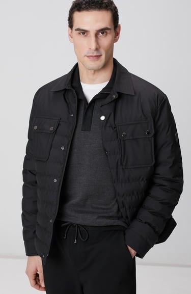  Network Erkek Siyah Yan Cep Detaylı Kapitone Coat Ceket