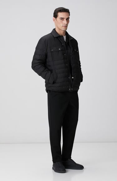  Network Erkek Siyah Yan Cep Detaylı Kapitone Coat Ceket