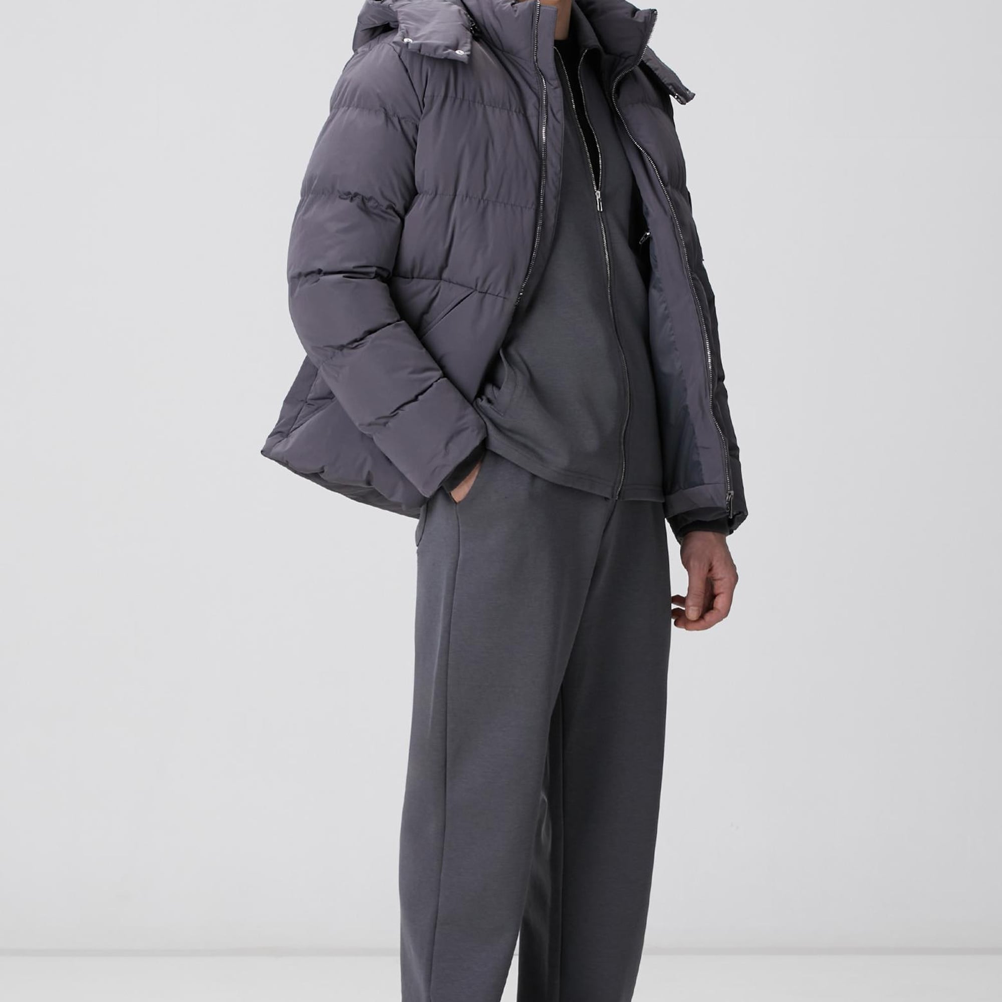 Network Erkek Gri Kapüşonlu Kapitoneli Casual Kaban