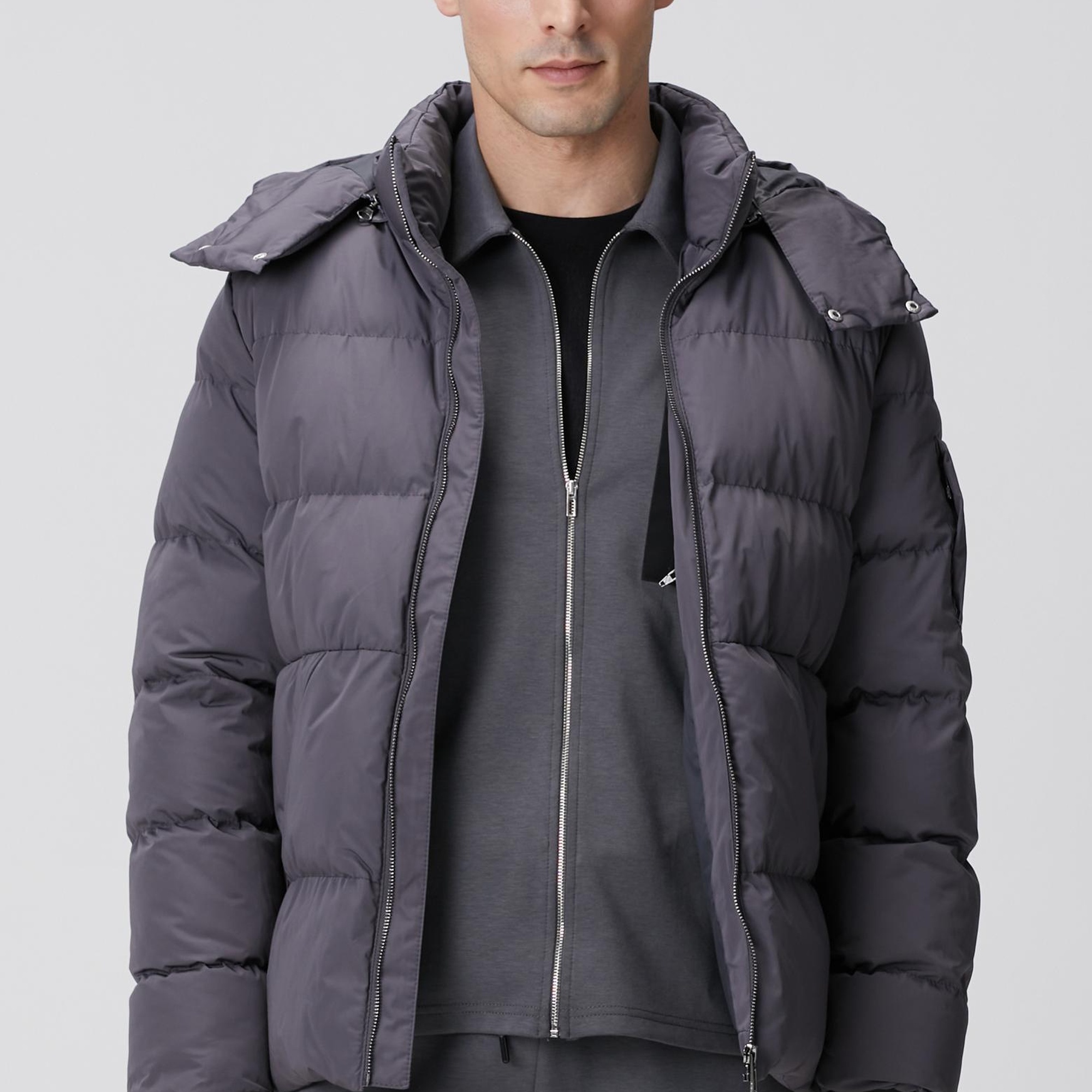 Network Erkek Gri Kapüşonlu Kapitoneli Casual Kaban