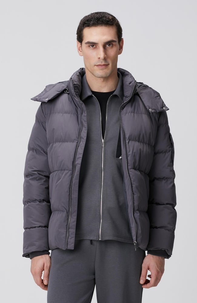  Network Erkek Gri Kapüşonlu Kapitoneli Casual Kaban