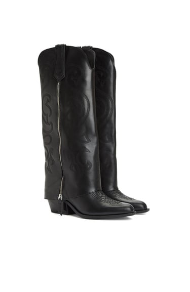  Network Kadın Siyah Desenli Deri Çizme