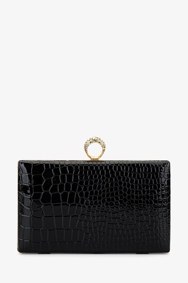  Valmenti Kadın Vegan Siyah Kroko Abiye Çanta