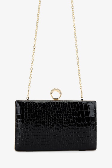  Valmenti Kadın Vegan Siyah Kroko Abiye Çanta