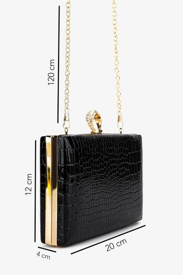  Valmenti Kadın Vegan Siyah Kroko Abiye Çanta
