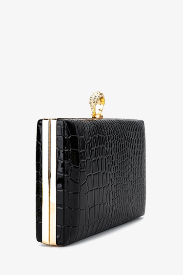  Valmenti Kadın Vegan Siyah Kroko Abiye Çanta