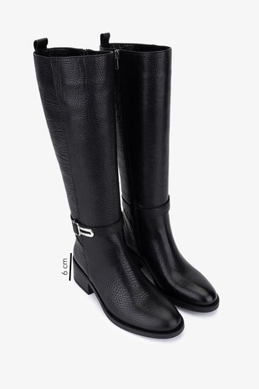  Valmenti Kadın Hakiki Deri Siyah Topuklu Çizme