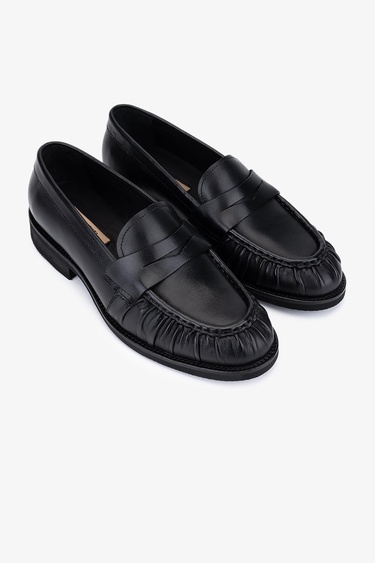  Valmenti Kadın Hakiki Deri Siyah Deri Loafer Ayakkabı