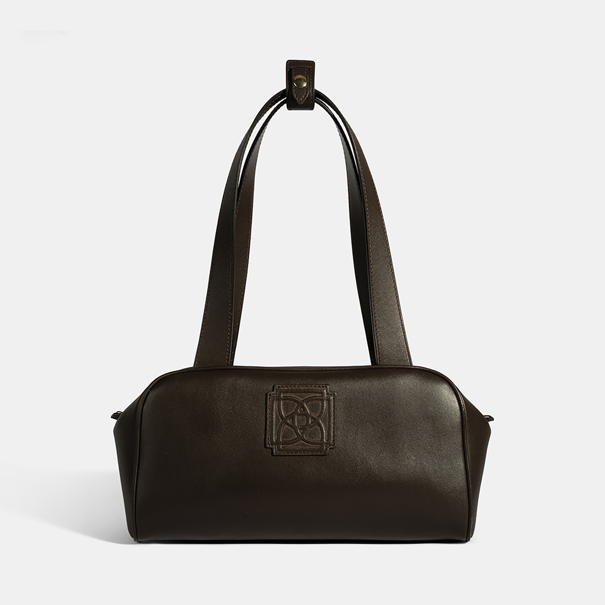 Kadın Koyu Kahve Monogram Logolu Deri Omuz Çantası