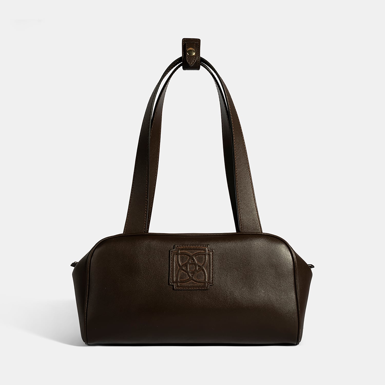  Kadın Koyu Kahve Monogram Logolu Deri Omuz Çantası