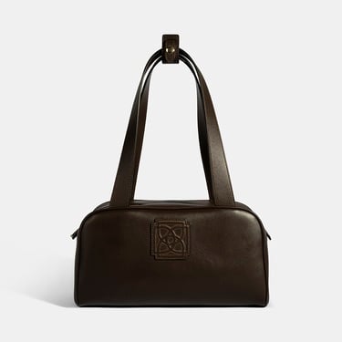  Kadın Koyu Kahve Monogram Logolu Deri Omuz Çantası