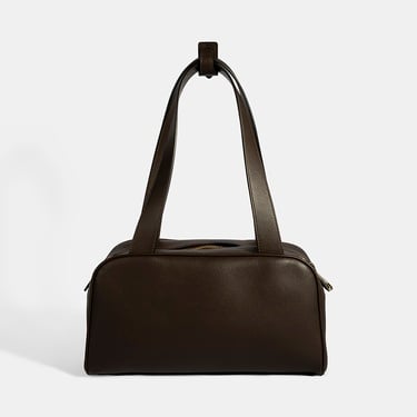  Kadın Koyu Kahve Monogram Logolu Deri Omuz Çantası