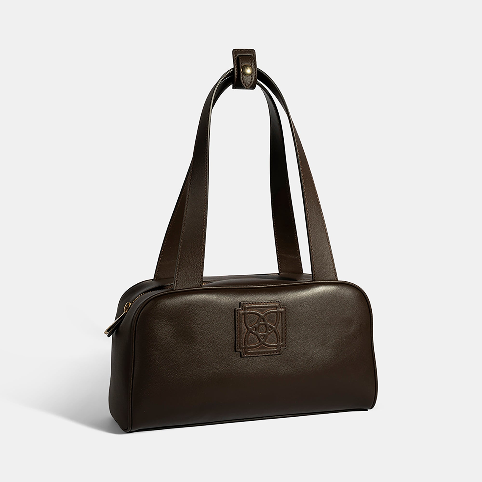 Kadın Koyu Kahve Monogram Logolu Deri Omuz Çantası