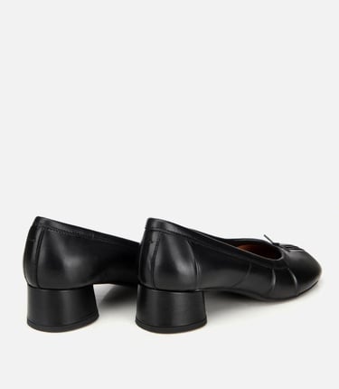  Kadın Deri Siyah Blok Detaylı Kalın Topuklu Ayakkabı