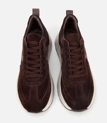  Kadın Süet Deri Kahverengi Kalın Tabanlı Comfort Spor Ayakkabı